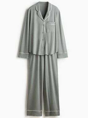 H&M Gray-Green Women's Pajama Set in Viscose Blend